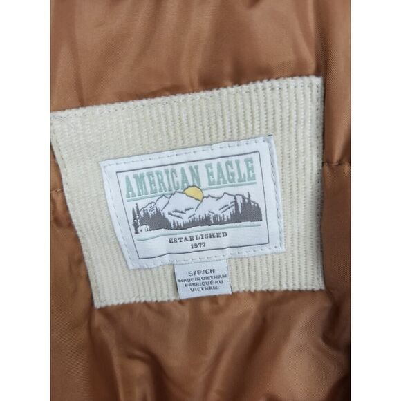 American Eagle Womens Size Small Long Cinch Waist Winter Coat Tan Zip Up Pockets - Picture 3 of 7